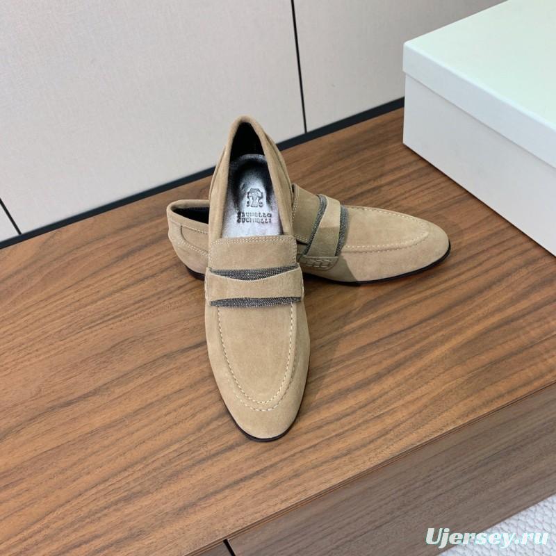 2025 Men Brunello Cucinelli Beige Suede Loafers Handmade Craftsmanship KFY00300(M)
