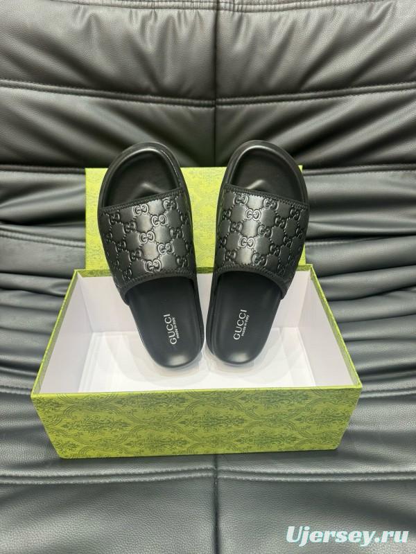 2024 Slippers Gucci Black Leather Slippers MJ00200