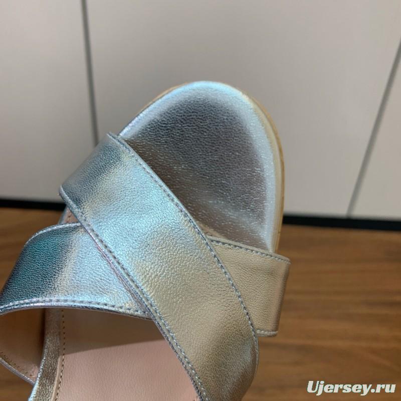 2025 Women Gianvito Rossi Silver Leather Platform Sandals