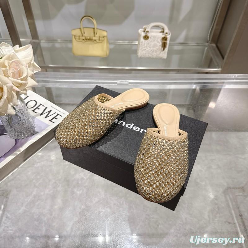 2025 Slippers Alexander Wang Beige Crystal Beaded Leather Slippers LY00310