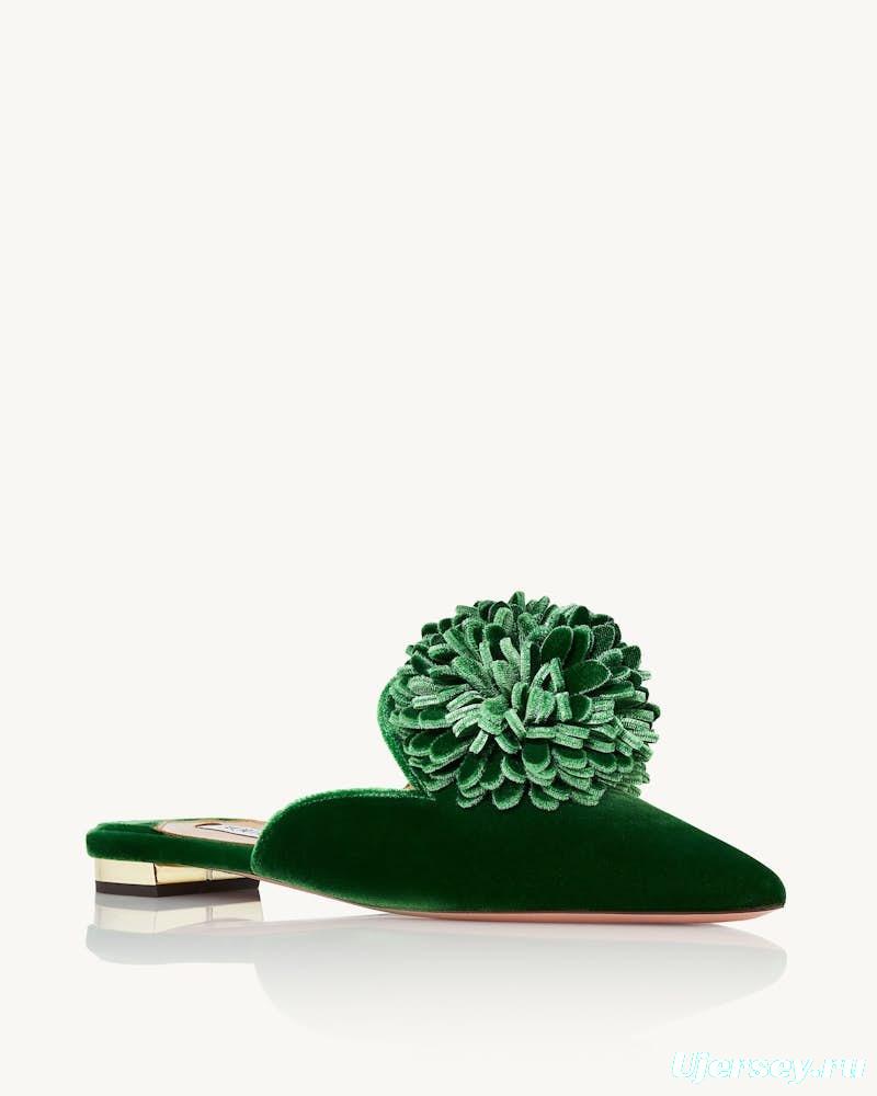 2025 Women Aquazzura Green Velvet Slippers