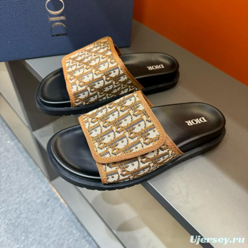 2024 Slippers Dior brown beige jacquard leather Slippers MJ00180