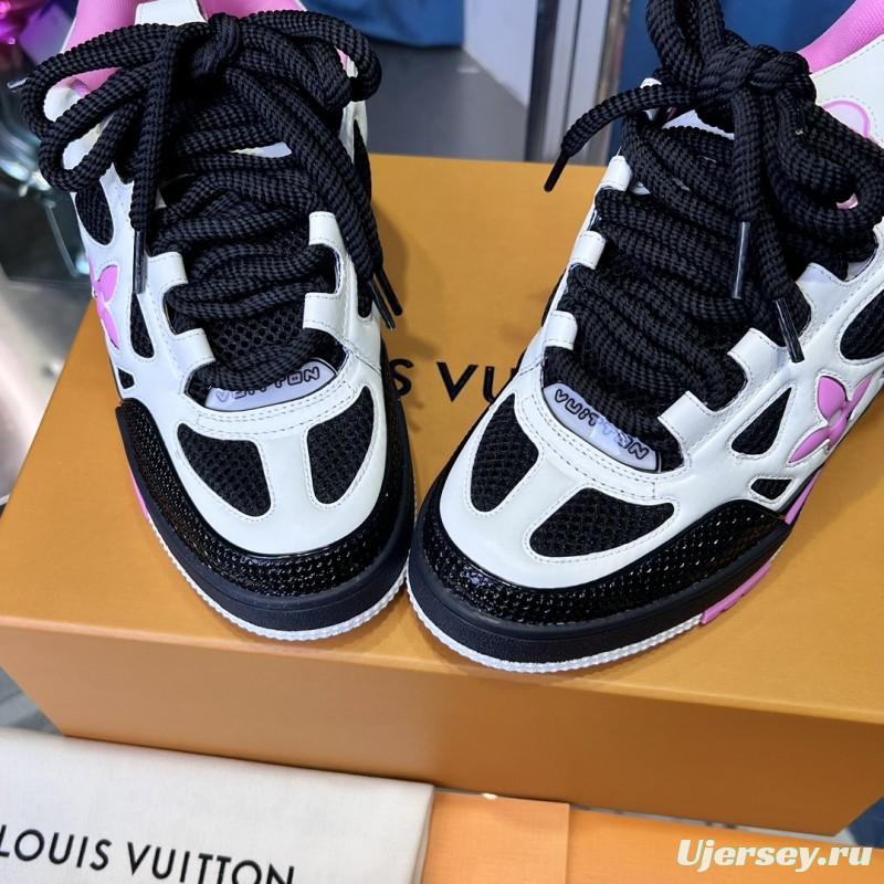 2025 Unisex Louis Vuitton White Black Pink Leather Mesh LV Trainer