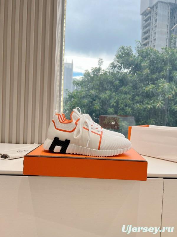 2024 Unisex Hermès white orange knit sneakers