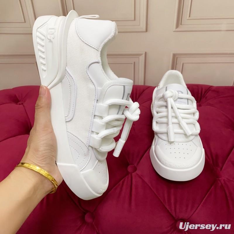 2025 Unisex Dolce & Gabbana White Leather Mesh Sneakers