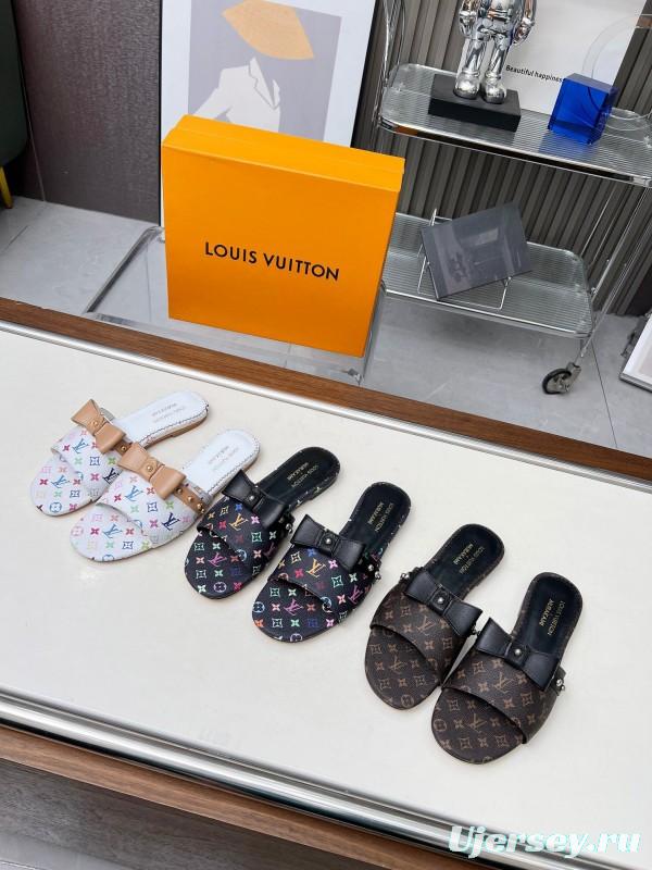 2025 Women Louis Vuitton Multicolor Leather Slippers Monogram LY00200