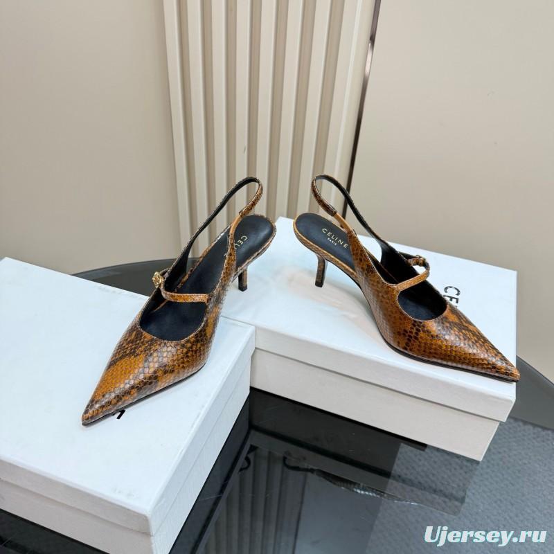 2025 Women CELINE Brown Snake Leather Slingback Pumps