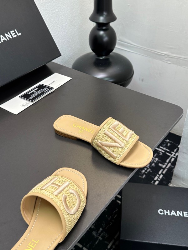 2025 Women Chanel Beige Fabric Sandals