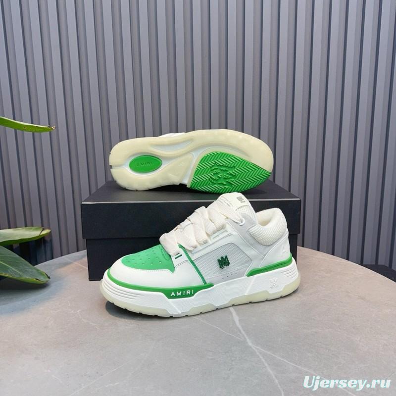 2024 Unisex Amiri White Green Leather Mesh Sneakers MJ00360