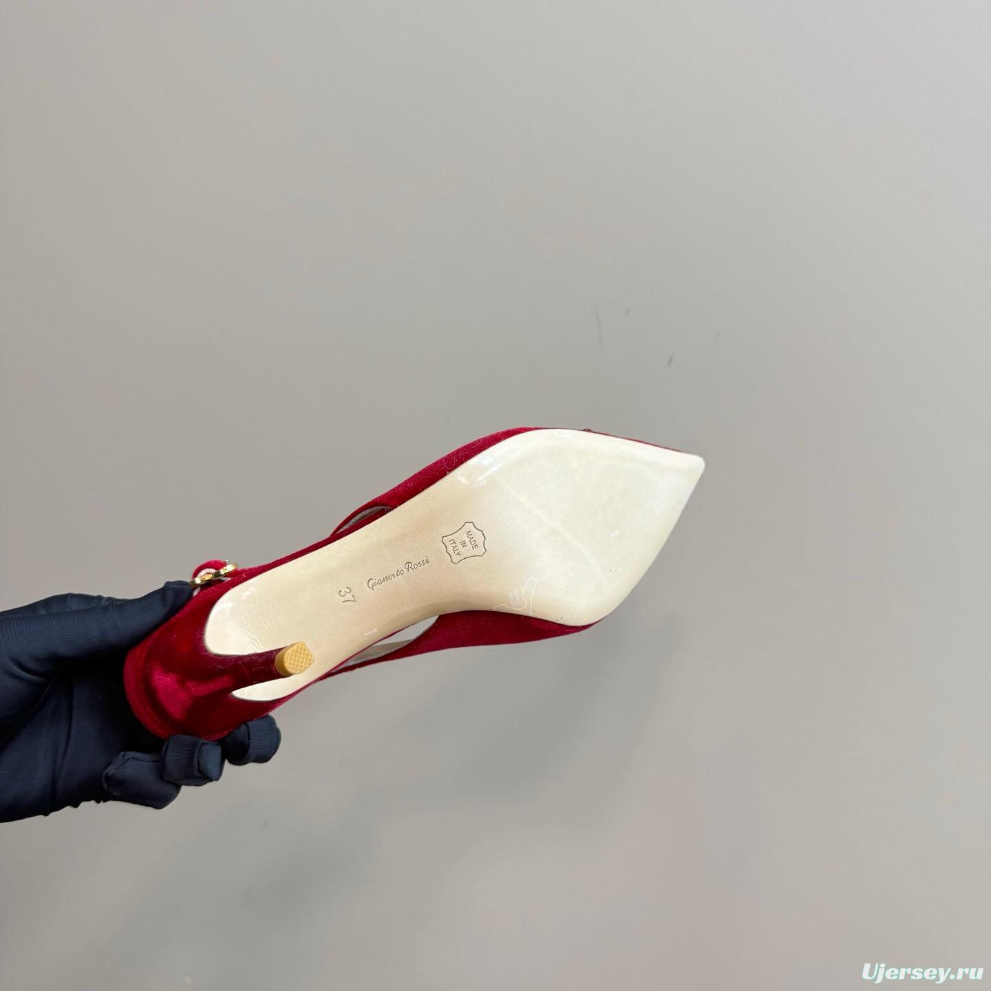 2025 Women Gianvito Rossi Red Velvet Slingback Pumps KFY00300