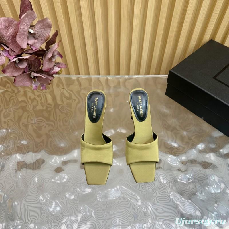 2025 Women Yves Saint Laurent Beige Satin Heeled Sandals
