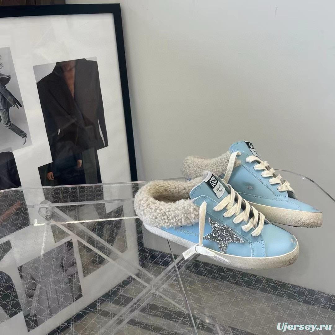 2024 GGDB Light Blue Shearling Leather Slippers