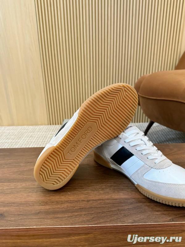 2025 Men TOM FORD White Black Suede Leather Sneakers