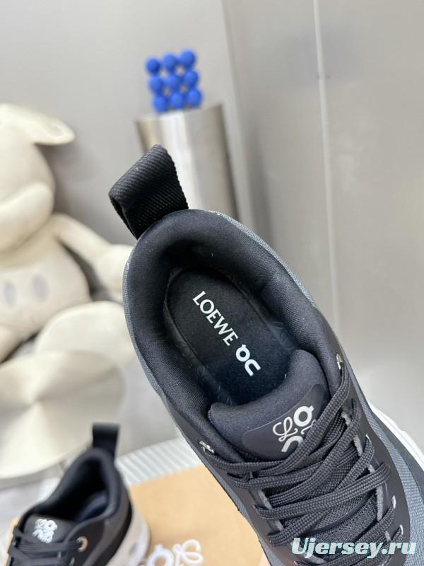 2025 Unisex Loewe Black Grey Leather Mesh Sneakers