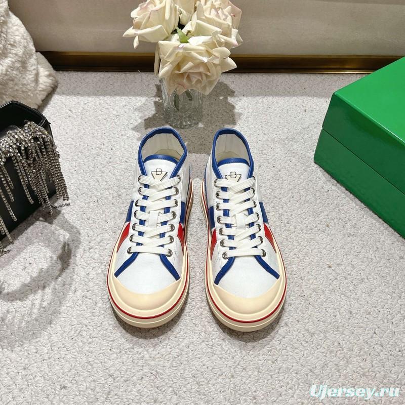 2025 Unisex Bottega Veneta White Blue Red Canvas Lambskin Sneakers Hand Painted LY00