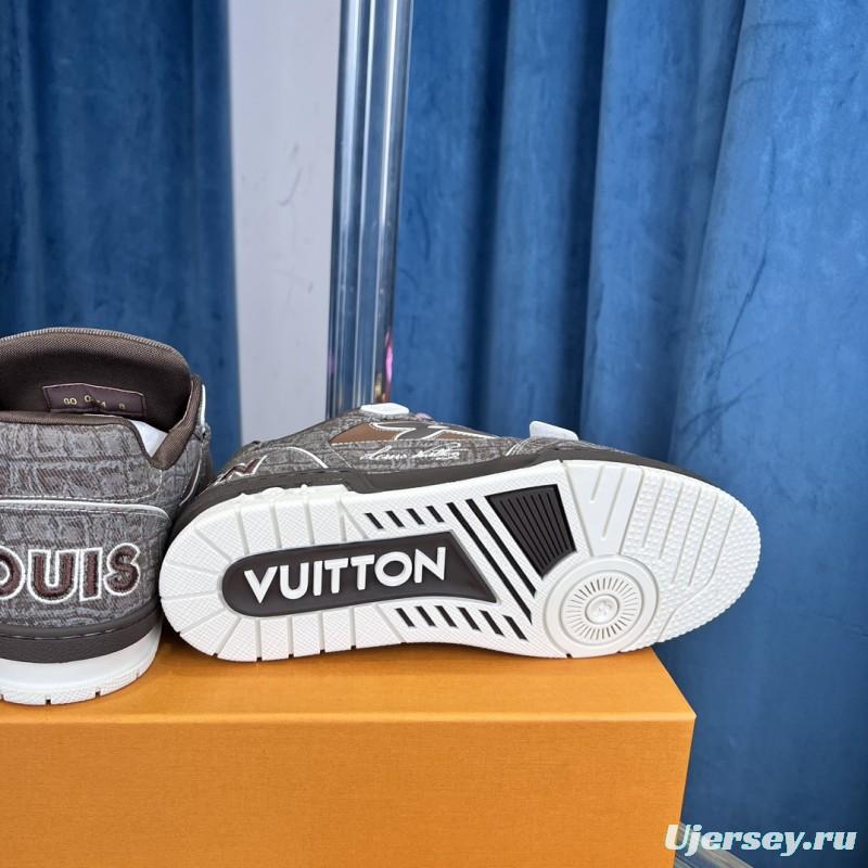 2025 Unisex Louis Vuitton Brown Grey Leather Trainer