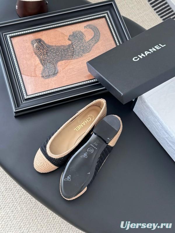 2025 Women Chanel Black Beige Knit Ballet Flats