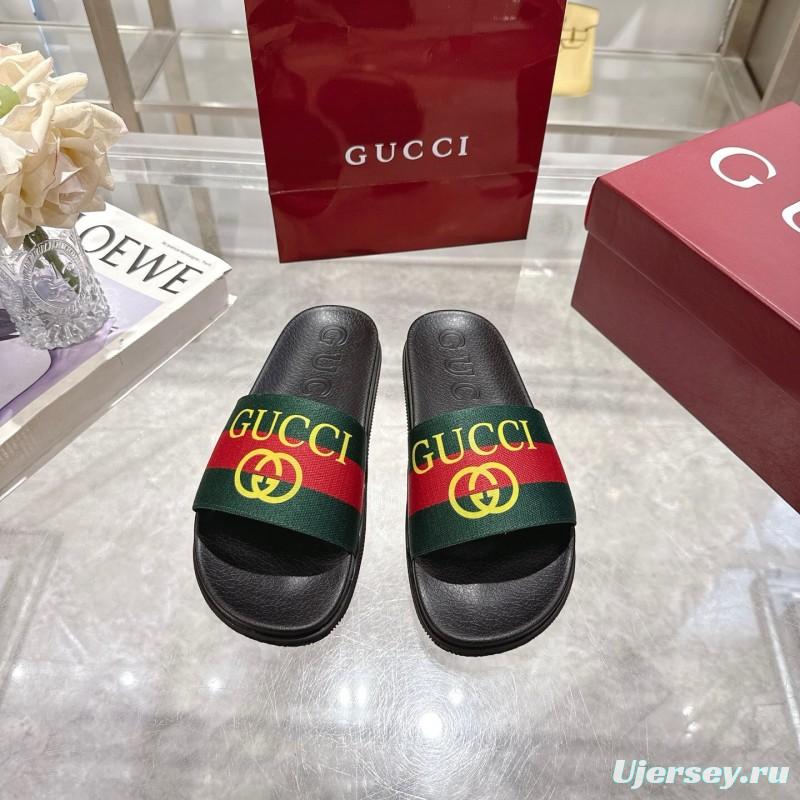 2025 Gucci Green Red Black Rubber Slippers