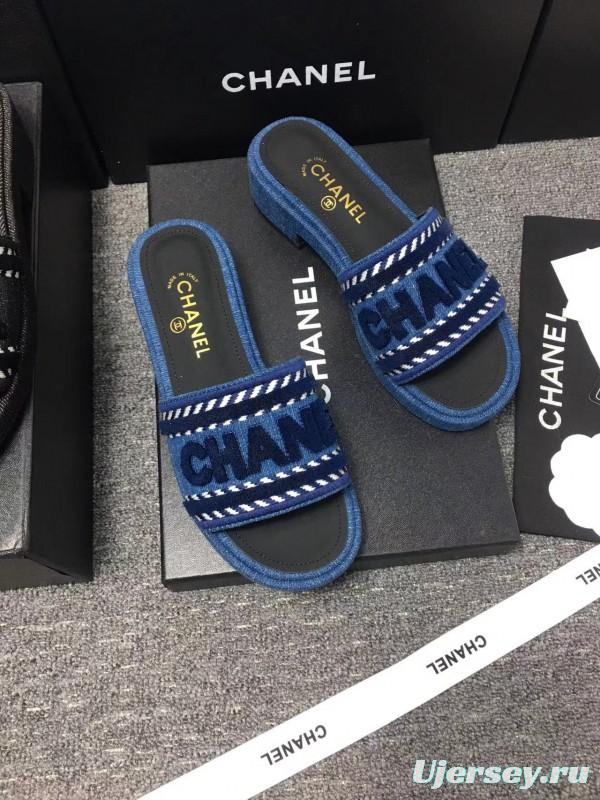 2025 Slippers Chanel Blue Fabric Slippers LY00270