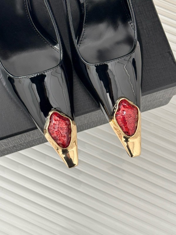 2024 Women Yves Saint Laurent Black Patent Leather High Heel Gemstone MJ00330
