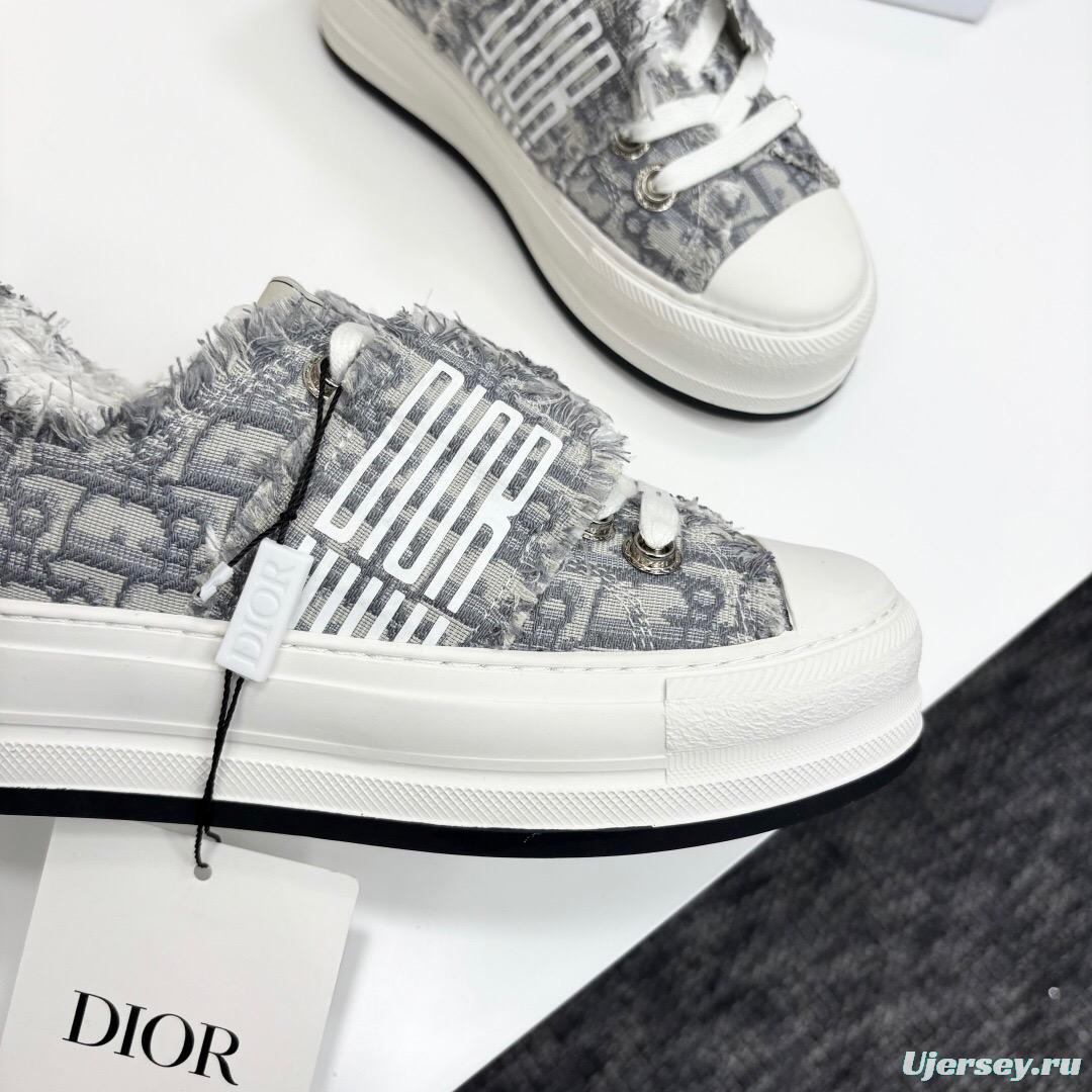 2025 Women Dior Grey Canvas Fur Sneaker LY00300