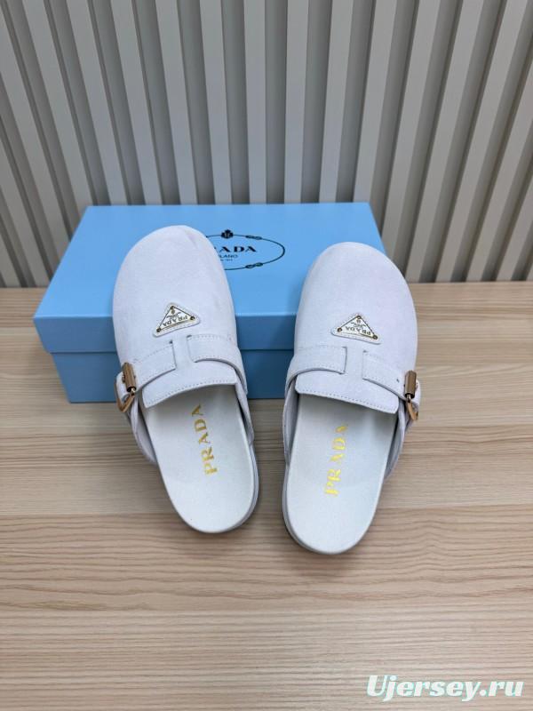 2025 Slippers Prada Light Gray Suede Slippers LY00280