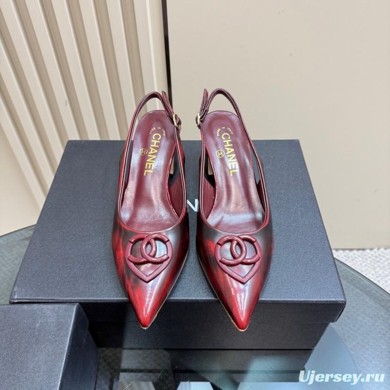 2025 Women Chanel Burgundy Leather Slingback Heels KFY00290