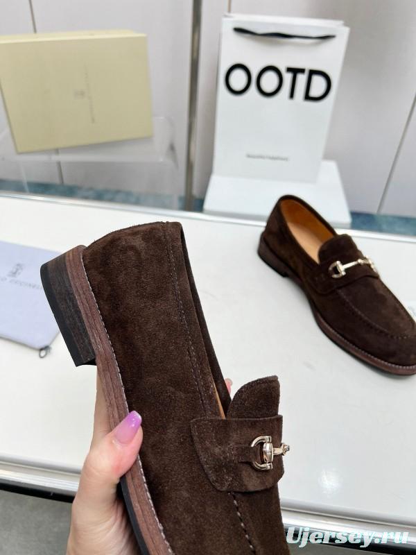 2024 Men Brunello Cucinelli Brown Suede Leather Loafers