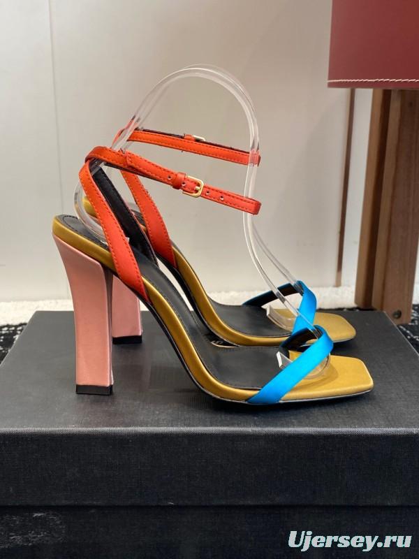 2025 Women Yves Saint Laurent Orange Black Blue Leather High Heel Sandals