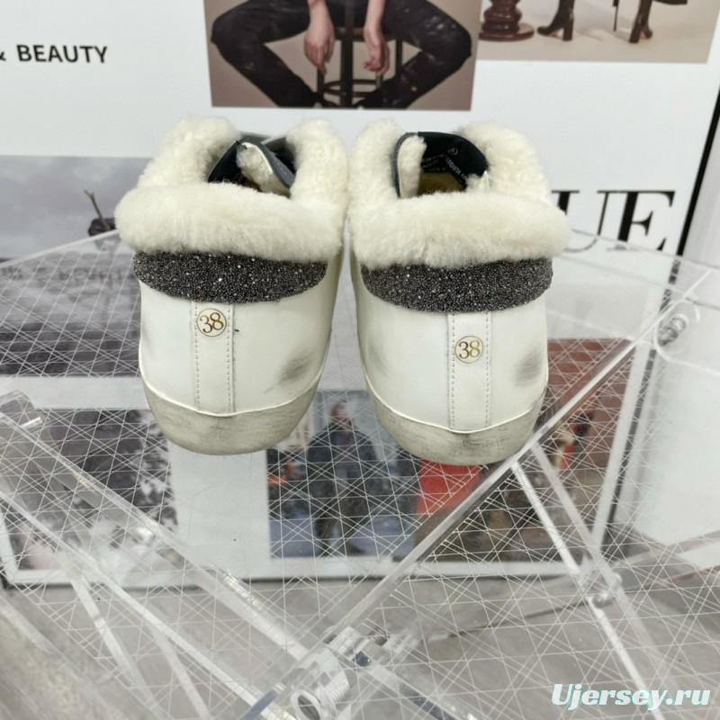 2025 Women GGDB White Black Shearling Leather Sneakers