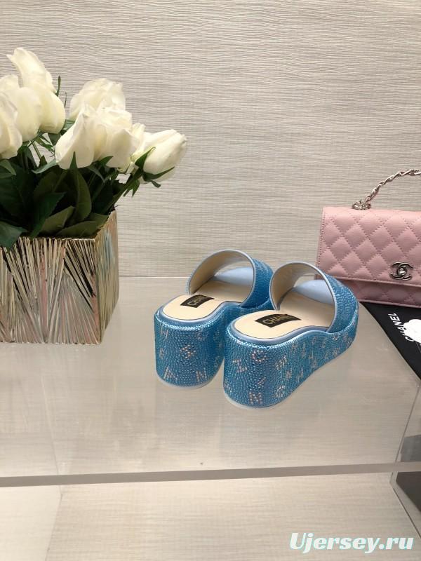 2025 CHANEL Blue Leather Slippers