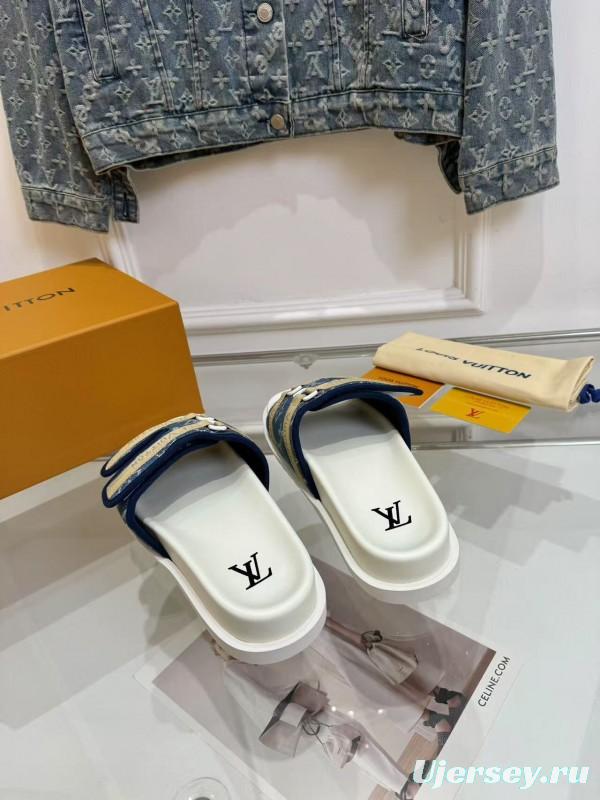 2025 Slippers Louis Vuitton Blue Canvas Slippers LY