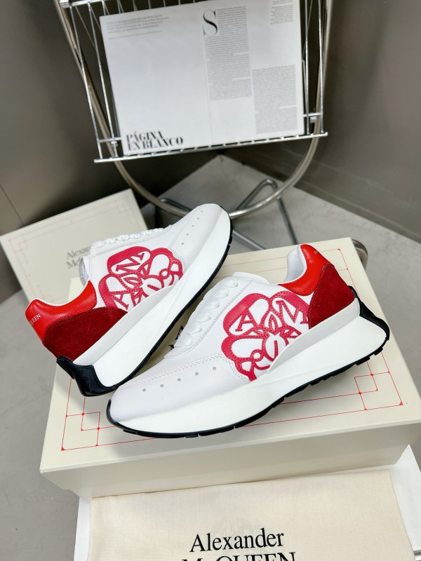 2024 Unisex Alexander McQueen White Red Leather Suede Sneakers MJ00370