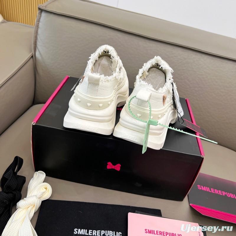 2025 Unisex Smile Republic White Canvas Thick Sole Casual Sneakers Frayed Edge LY00291