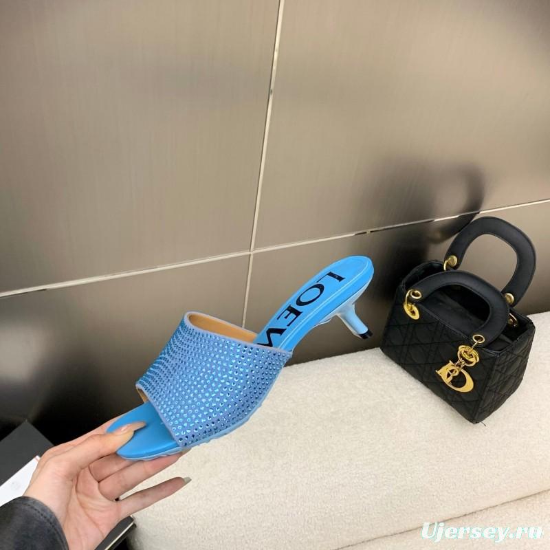 2025 Women Loewe Blue Leather Slide Sandals LY