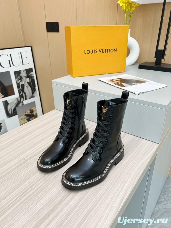 2024 Women Louis Vuitton Black Calfskin Leather Boots MJ00370