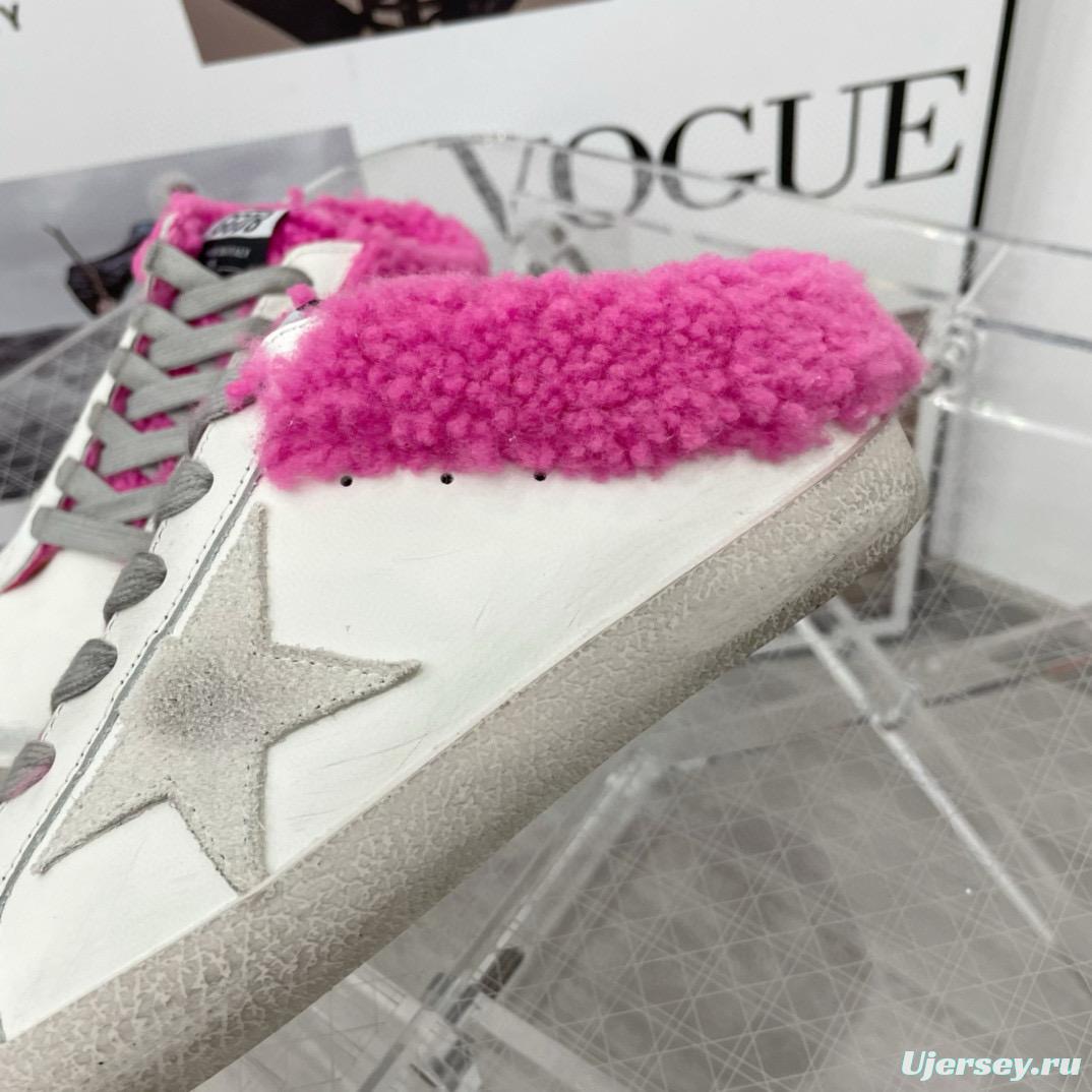 2025 Women GGDB White Pink Shearling Leather Sneakers