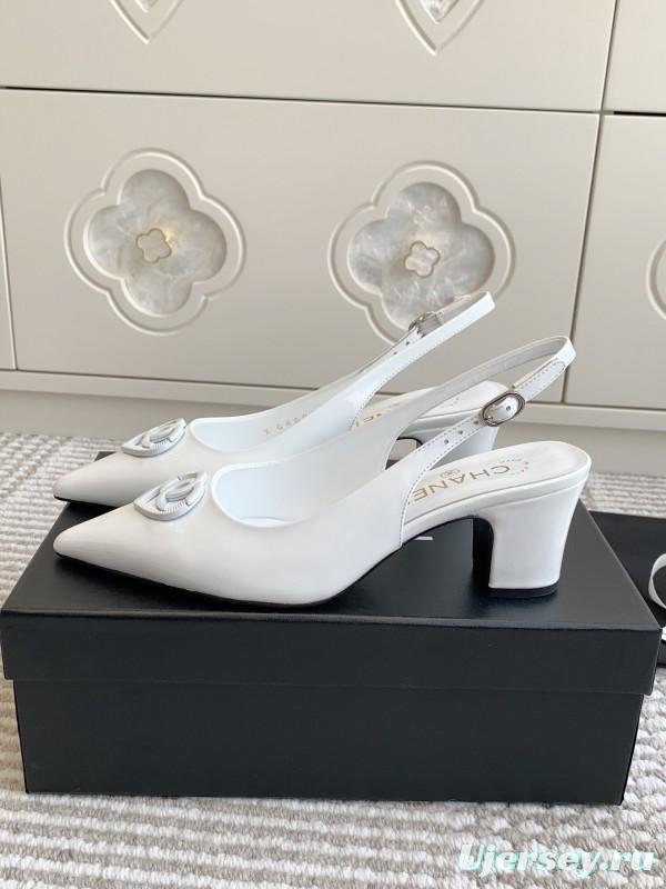 2025 Women Chanel White Patent Leather Slingback Heart CC KFY00300