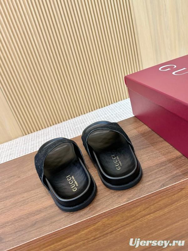 2025 Women Gucci Black Suede Leather Slippers
