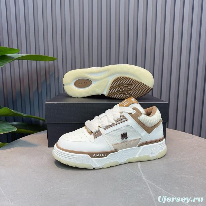 2024 Unisex Amiri White Beige Leather Mesh Sneakers MJ00360