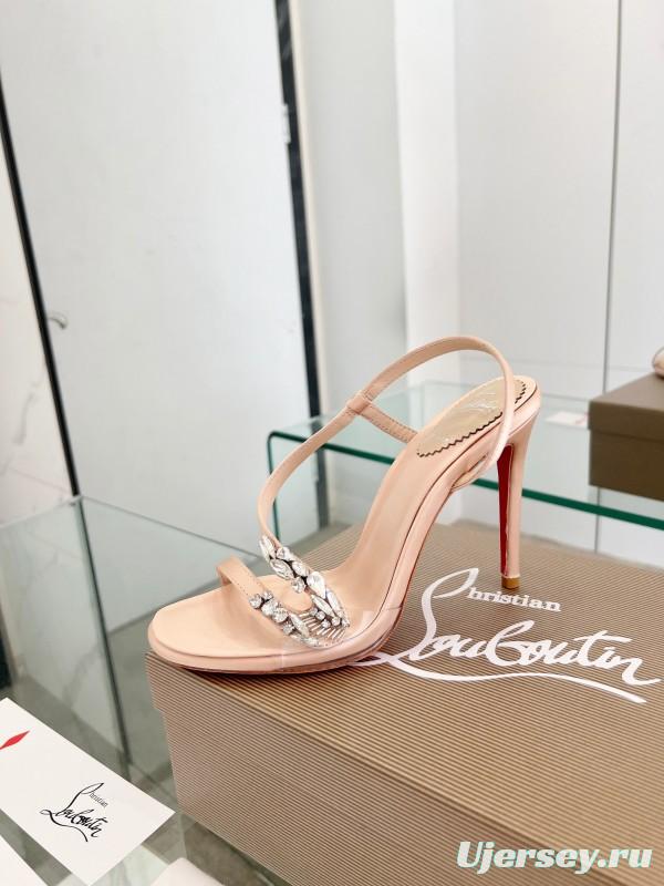 2025 Women ChristianLouboutin Champagne Silk High Heel Crystal LY00300