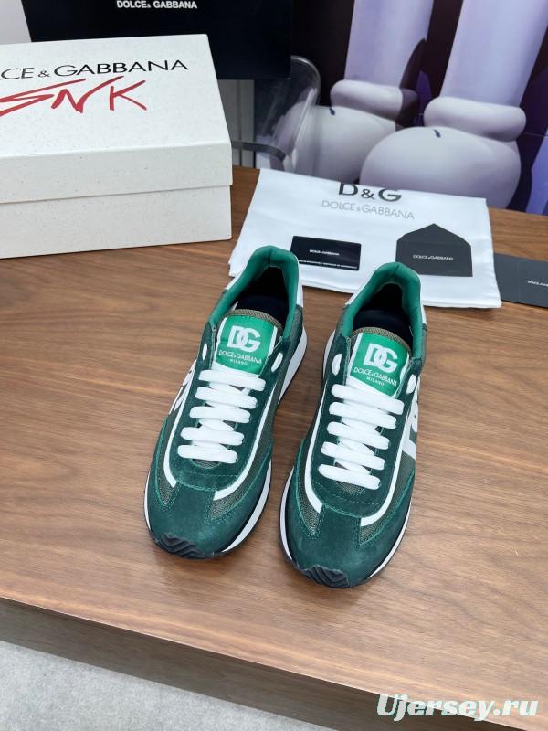 2025 Men Dolce & Gabbana Green White Mesh Suede Casual Sneakers LY00300