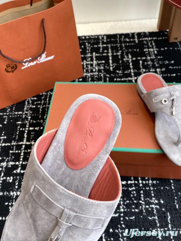 2025 Women Le Parmentier Grey Suede Thong Sandals KFY00280