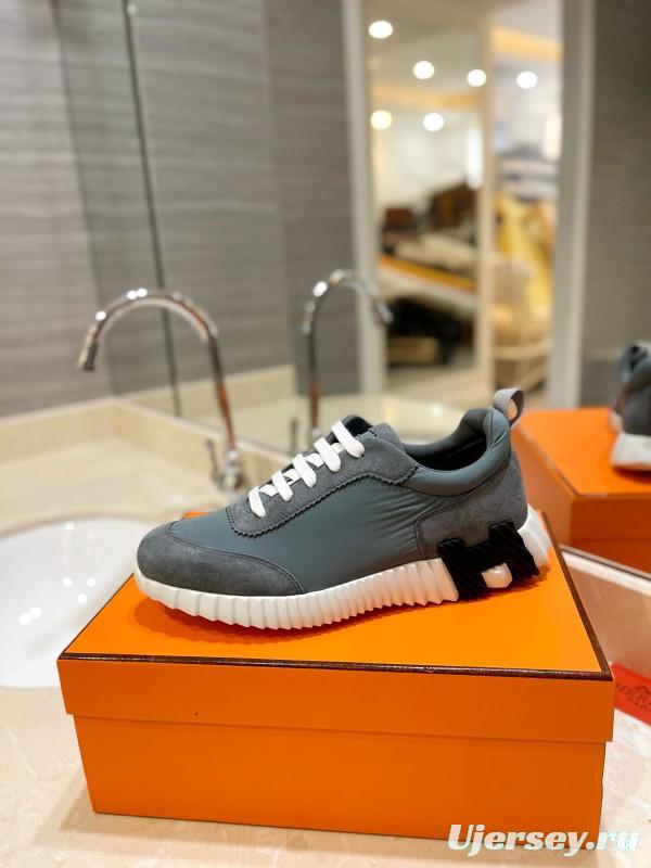 2024 Unisex Hermès Grey Imported Glossy Goat Suede Rain Cloth Sneakers MJ00320