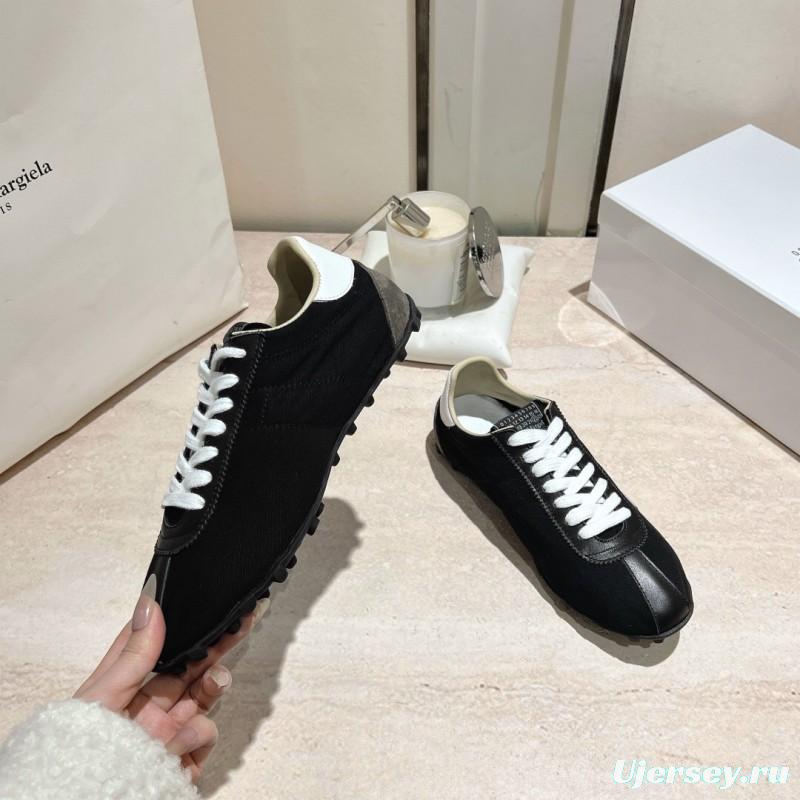 2025 Unisex MM6 Maison Margiela Black White Leather Canvas Sneakers
