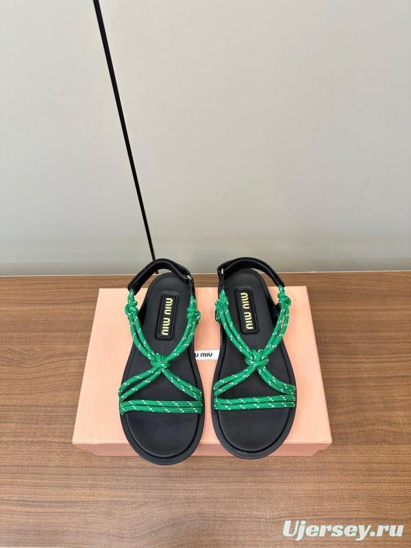 2025 Women Miu Miu Green Leather Sandals