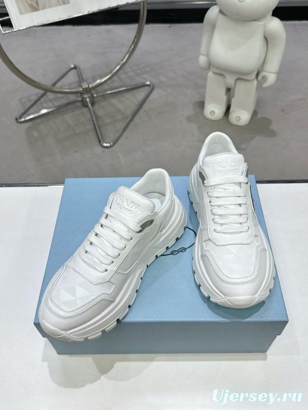 2025 Unisex Prada White Leather Sneakers