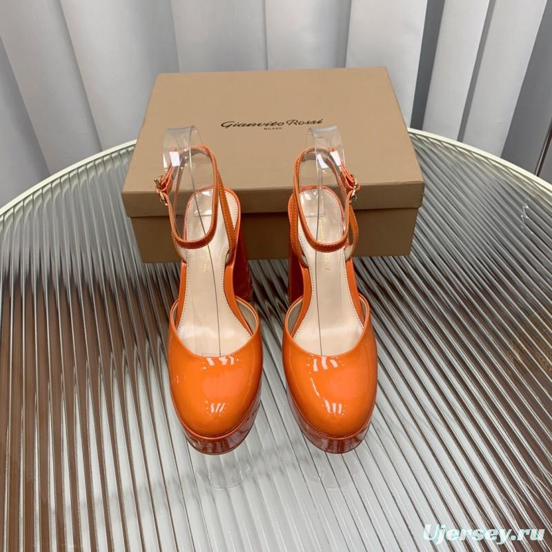 2025 Women Gianvito Rossi Orange Patent Leather Platform Sandals KFY00340