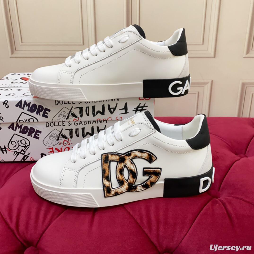 2025 Women Dolce & Gabbana White Leopard Print Leather Sneakers LY00300