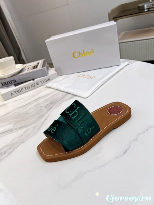 2025 Women Chloé Green Velvet Slippers